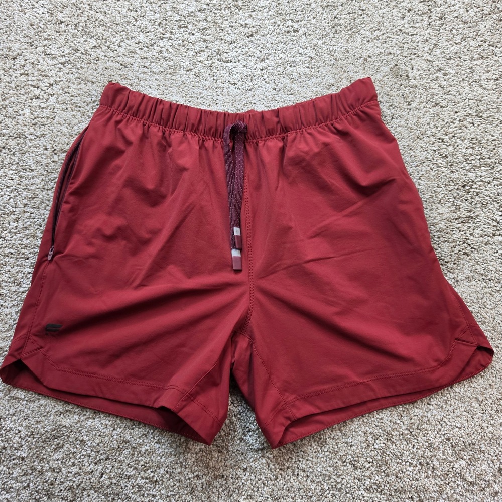 Fabletics Shorts Mens M Burgundy Red Athletic Gym Training Lined Zipper Pocket